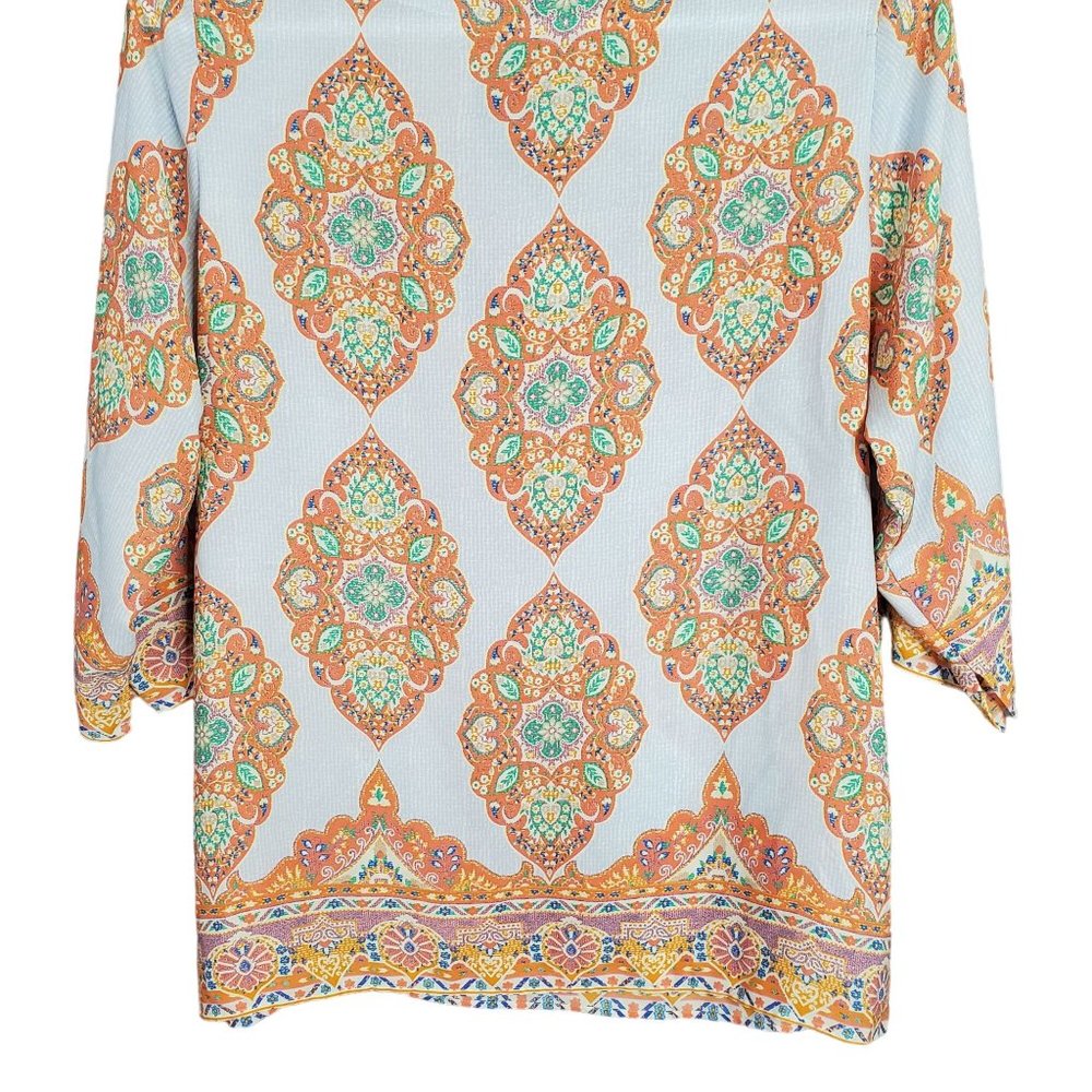 Cynthia Rowley Size 2X Tunic Blouse Pullover Medallion Print Split Neck Blue - Picture 6 of 13